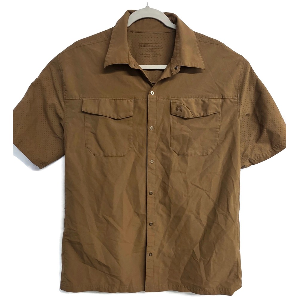 5.11 Tactical Series Mens Large Brown Short Sleeve Perforated Button Down Shirt